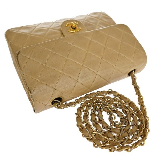 CHANEL CC Mini Matelasse Chain Shoulder Bag Leather Beige GHW Vintage 361RJ241 - Picture 6 of 15